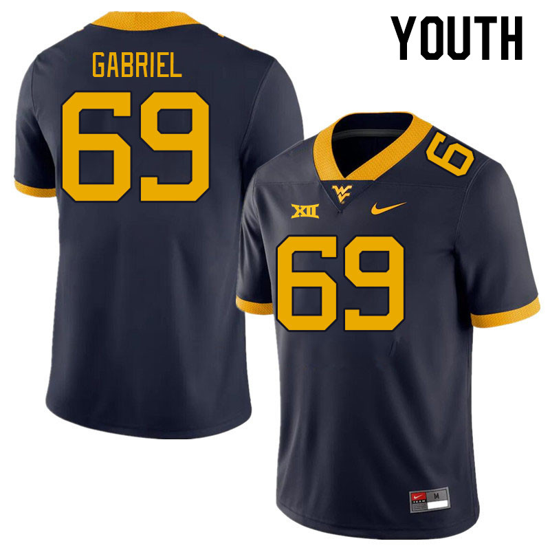 Youth #69 Nate Gabriel West Virginia Mountaineers College Football Jerseys Stitched Sale-Navy